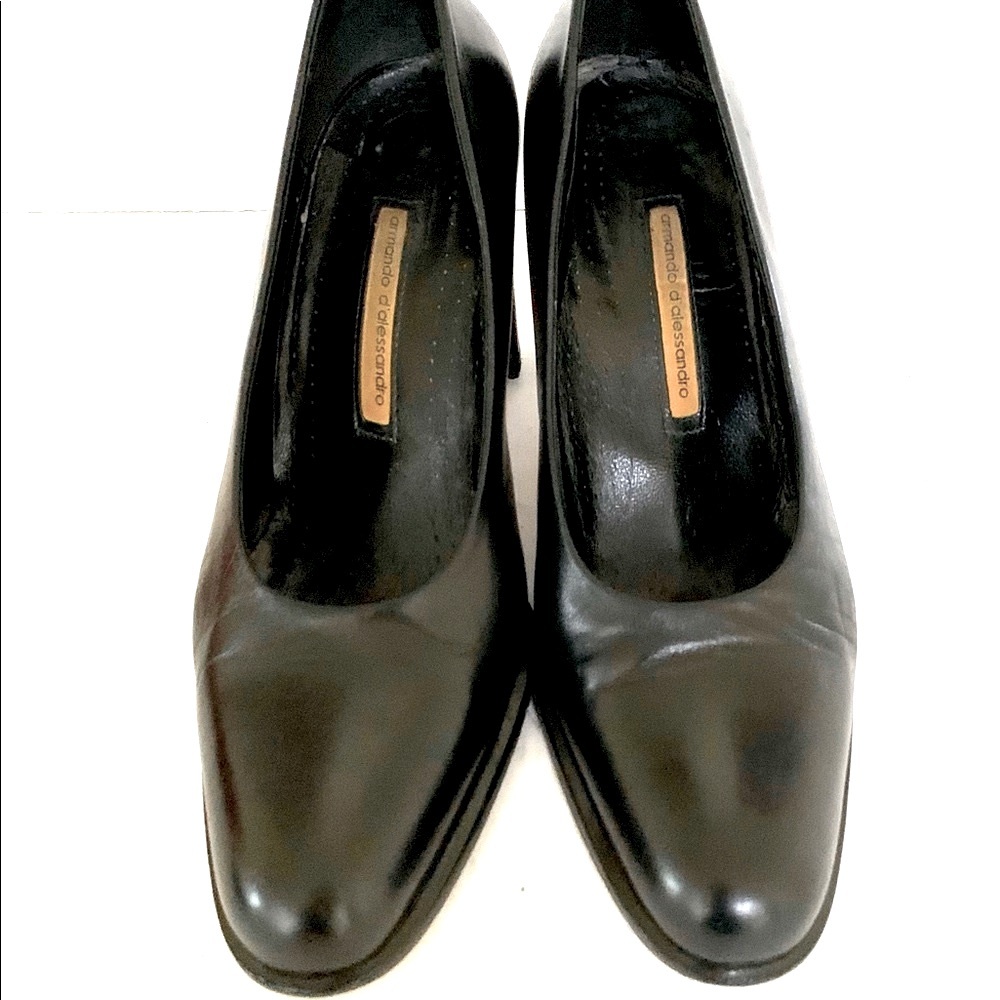 Shiny soft Italian real leather shoes block heels Eur 41 US 10 handmade in Italy